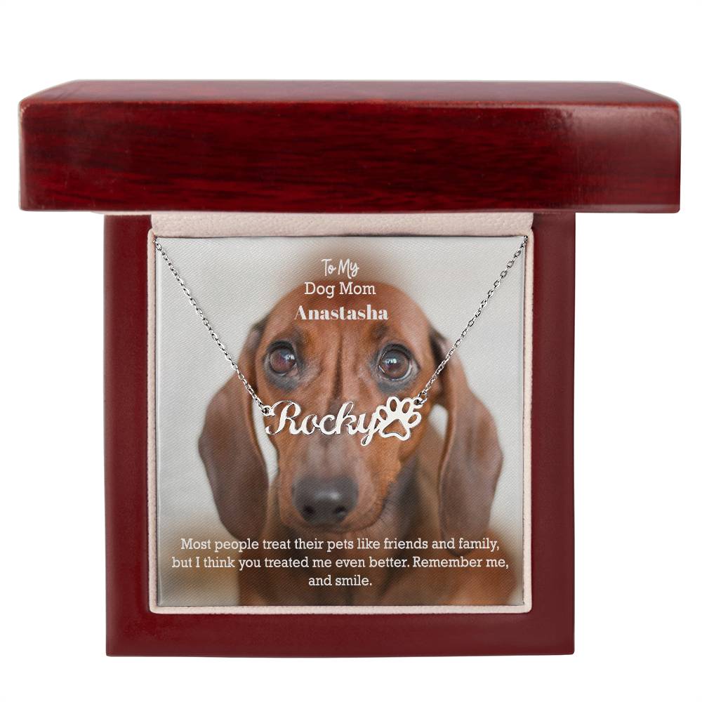 To My Dog Mom, Most People Treat Their Pets Like Friends &amp; Family, But I Think You Treated Me Even Better - Paw Print Name Necklace - Gift for Dog Mom