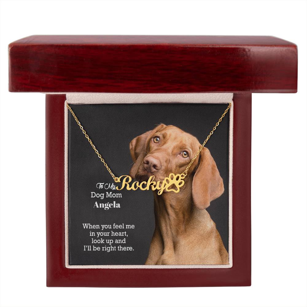 To My Dog Mom, When You Feel Me In Your Heart, Look Up & I'll Be Right There - Paw Print Name Necklace - Gift for Dog Mom