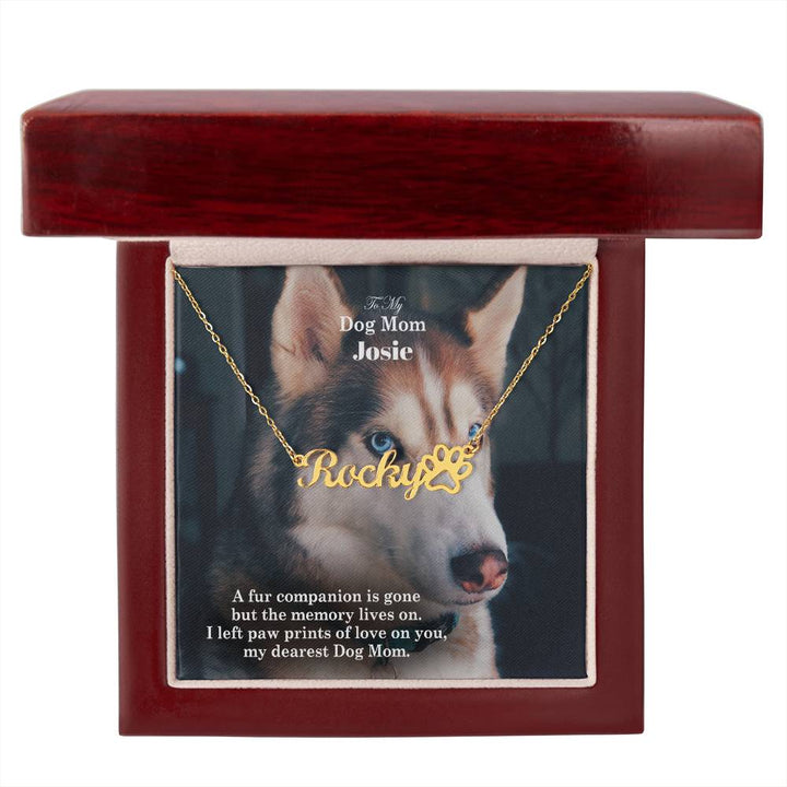 To My Dog Mom, A Fur Companion Is Gone But The Memory Lives On - Paw Print Name Necklace - Gift for Dog Mom