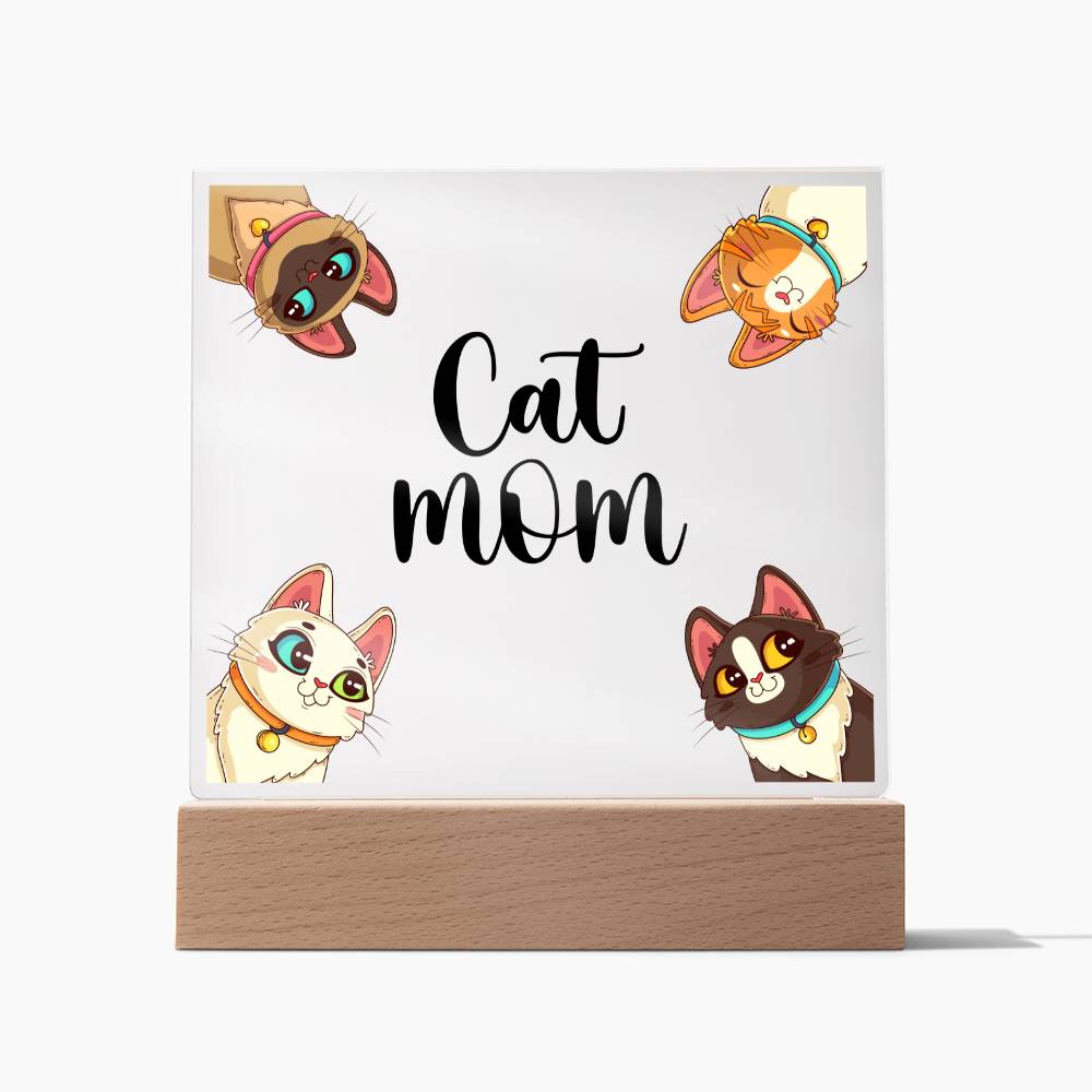 Cat Mom - Square Acrylic Plaque - Gift for Mom