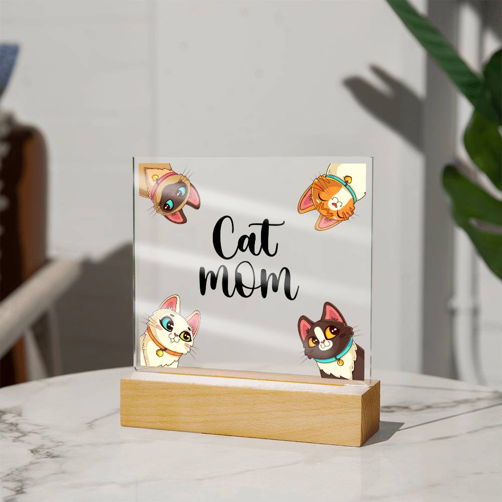 Cat Mom - Square Acrylic Plaque - Gift for Mom