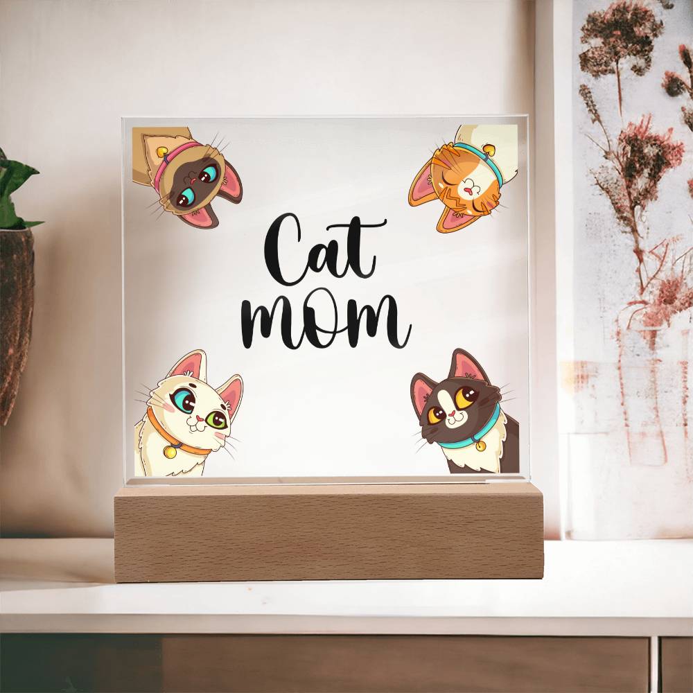 Cat Mom - Square Acrylic Plaque - Gift for Mom