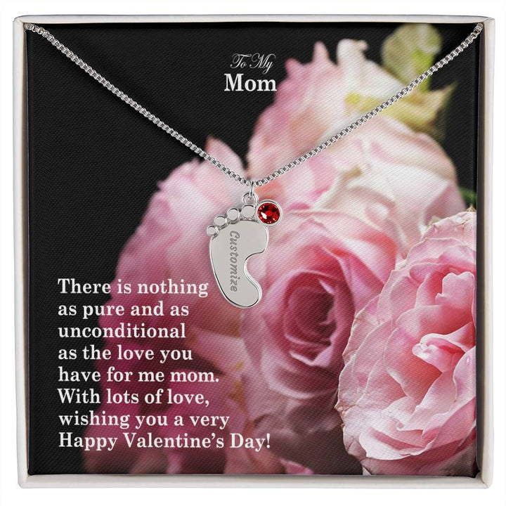 To My Mom, There Is Nothing As Pure &amp; As Unconditional As The Love You Have For Me Mom Engraved Baby Feet Necklace – Gift for Mom