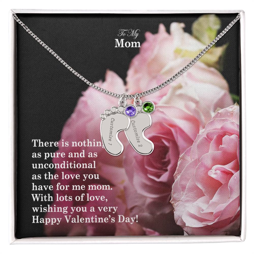 To My Mom, There Is Nothing As Pure & As Unconditional As The Love You Have For Me Mom - Engraved Baby Feet with Birthstones (w/MC) - Gift for Mom