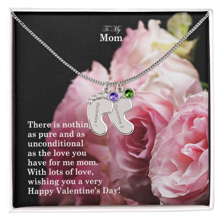 To My Mom, There Is Nothing As Pure &amp; As Unconditional As The Love You Have For Me Mom Engraved Baby Feet Necklace – Gift for Mom
