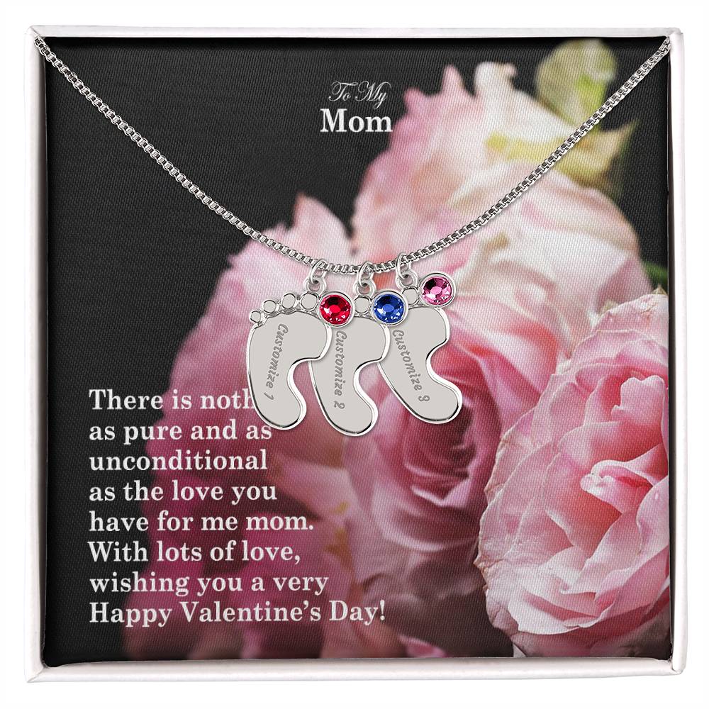 To My Mom, There Is Nothing As Pure &amp; As Unconditional As The Love You Have For Me Mom Engraved Baby Feet Necklace – Gift for Mom