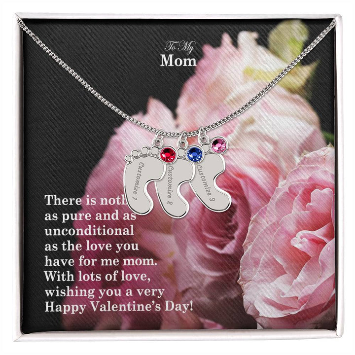 To My Mom, There Is Nothing As Pure &amp; As Unconditional As The Love You Have For Me Mom Engraved Baby Feet Necklace – Gift for Mom