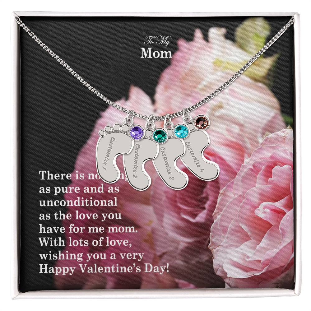 To My Mom, There Is Nothing As Pure &amp; As Unconditional As The Love You Have For Me Mom Engraved Baby Feet Necklace – Gift for Mom