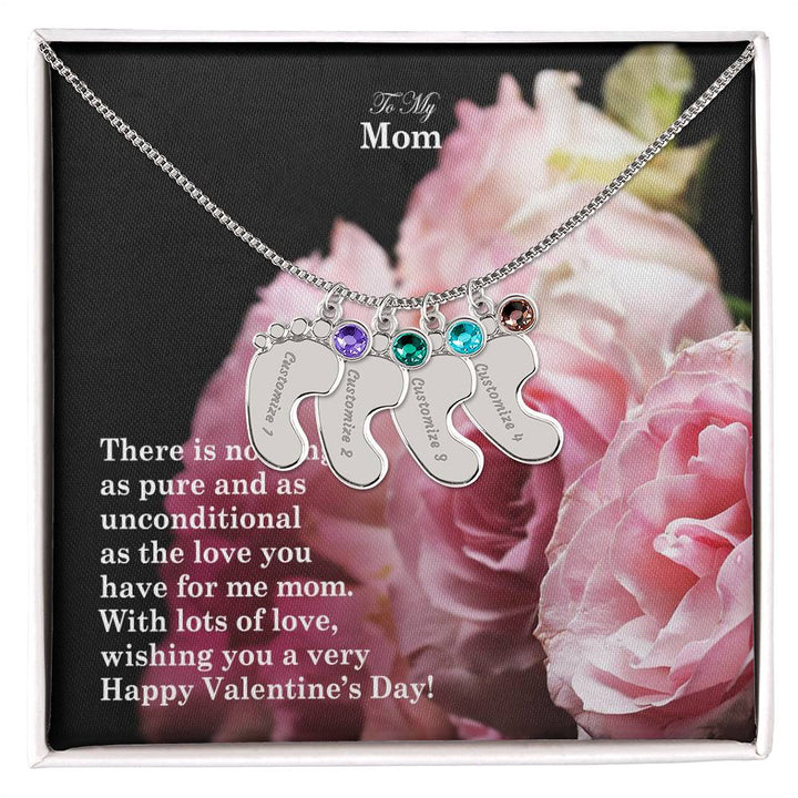 To My Mom, There Is Nothing As Pure &amp; As Unconditional As The Love You Have For Me Mom Engraved Baby Feet Necklace – Gift for Mom