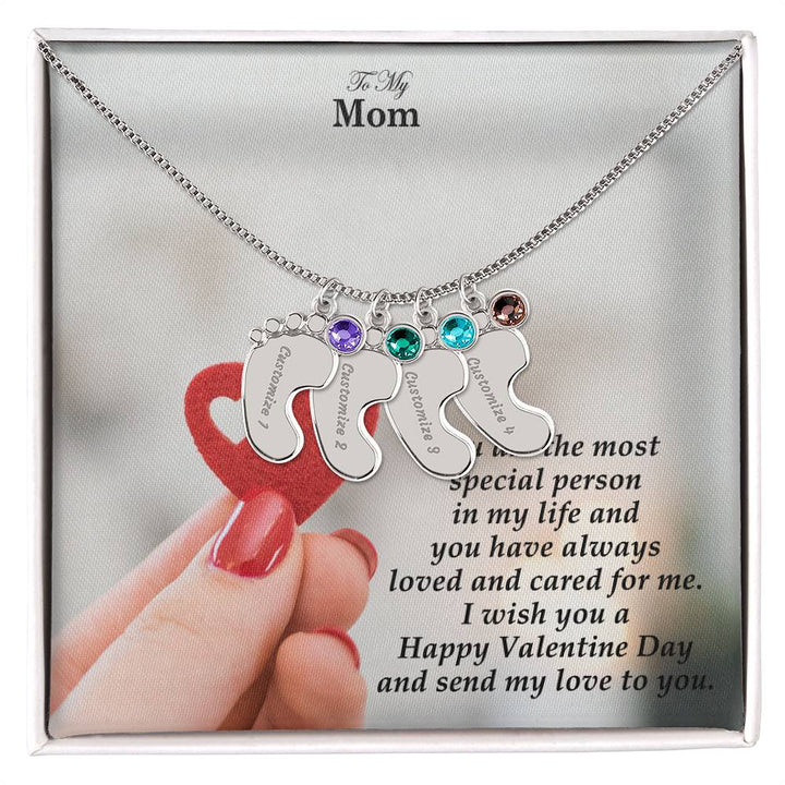 To My Mom, You Are The Most Special Person In My Life &amp; You Have Always Loved &amp; Cared For Me Engraved Baby Feet Necklace – Gift for Mom