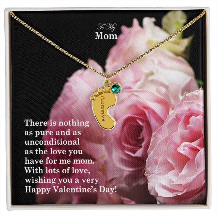 To My Mom, There Is Nothing As Pure &amp; As Unconditional As The Love You Have For Me Mom Engraved Baby Feet Necklace – Gift for Mom