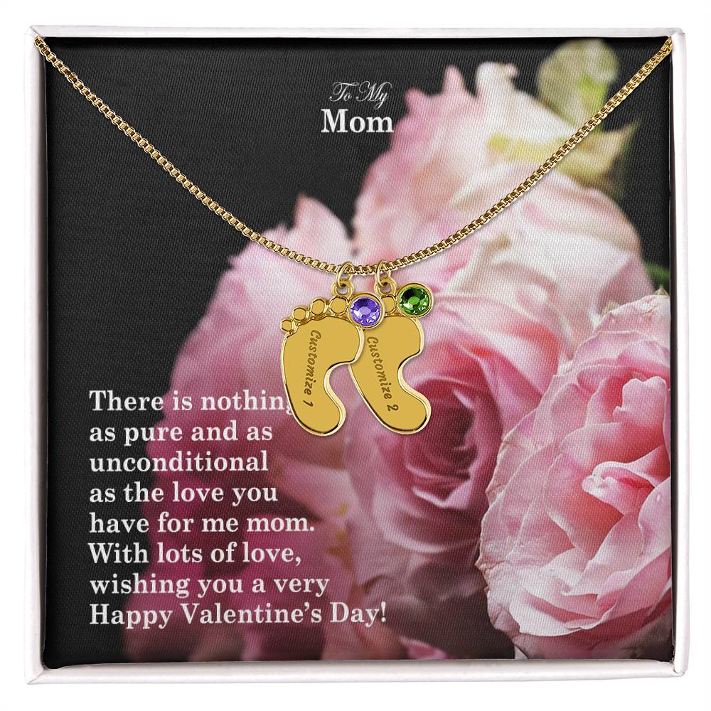 To My Mom, There Is Nothing As Pure &amp; As Unconditional As The Love You Have For Me Mom Engraved Baby Feet Necklace – Gift for Mom