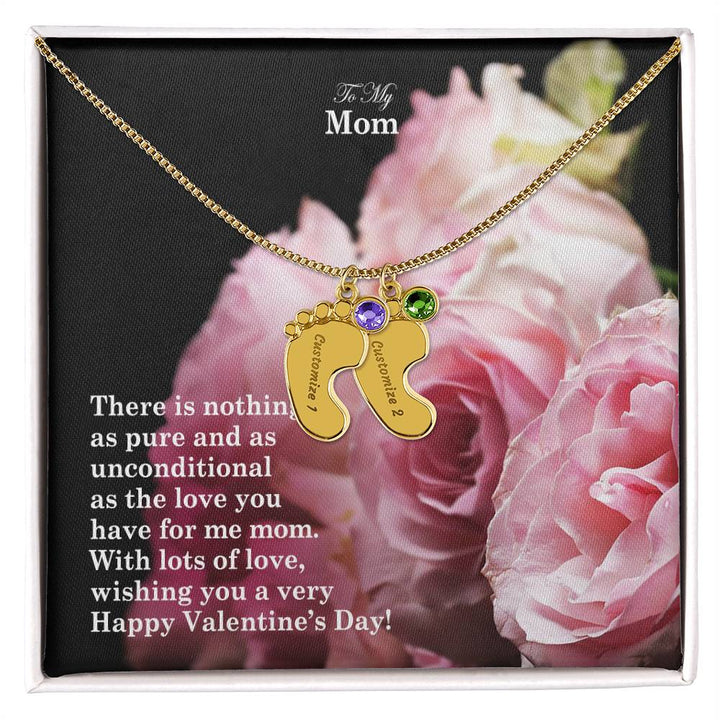 To My Mom, There Is Nothing As Pure &amp; As Unconditional As The Love You Have For Me Mom Engraved Baby Feet Necklace – Gift for Mom