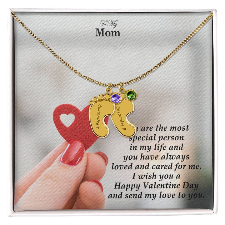 To My Mom, You Are The Most Special Person In My Life &amp; You Have Always Loved &amp; Cared For Me Engraved Baby Feet Necklace – Gift for Mom