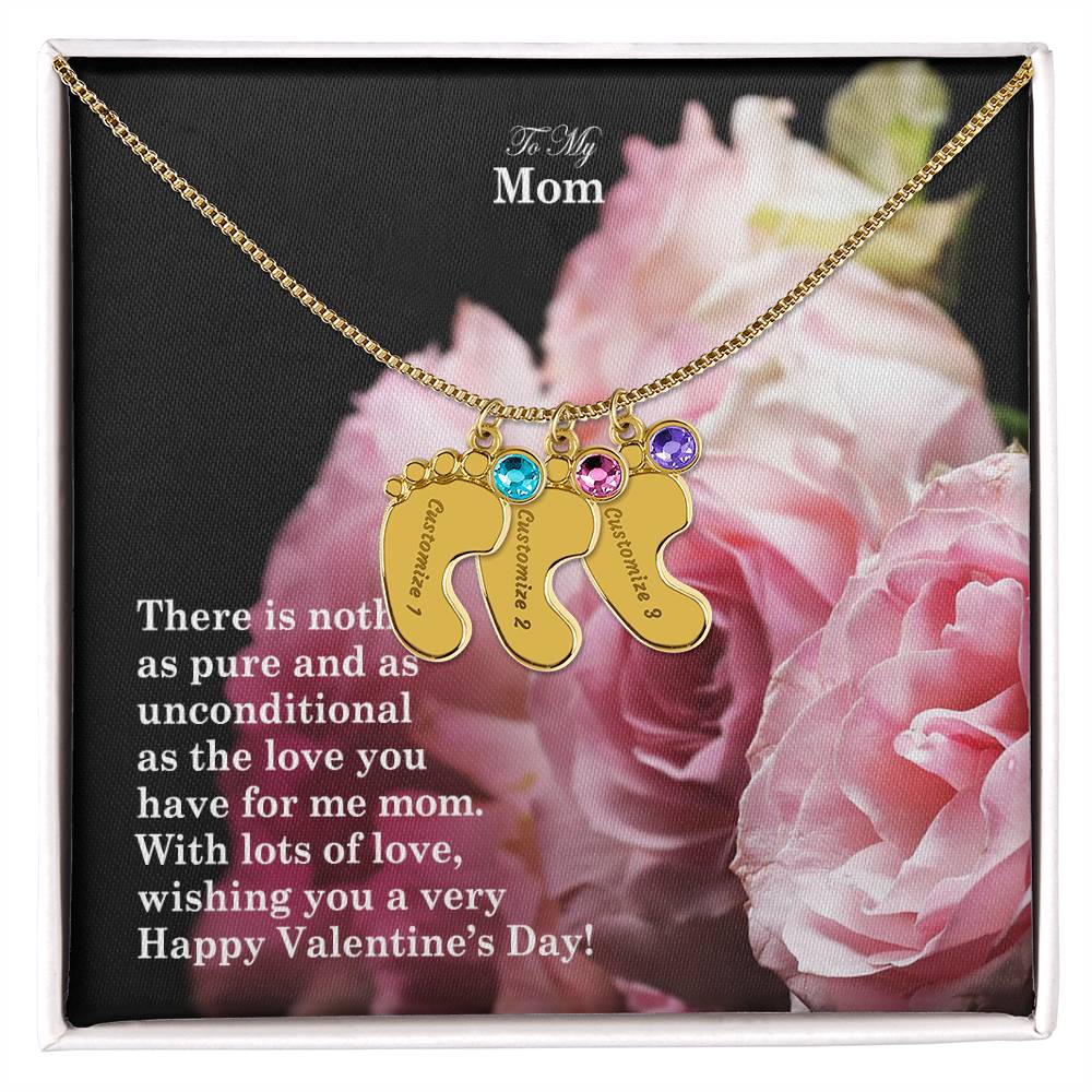 To My Mom, There Is Nothing As Pure & As Unconditional As The Love You Have For Me Mom - Engraved Baby Feet with Birthstones (w/MC) - Gift for Mom