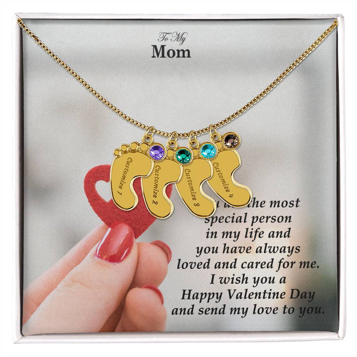 To My Mom, You Are The Most Special Person In My Life &amp; You Have Always Loved &amp; Cared For Me Engraved Baby Feet Necklace – Gift for Mom