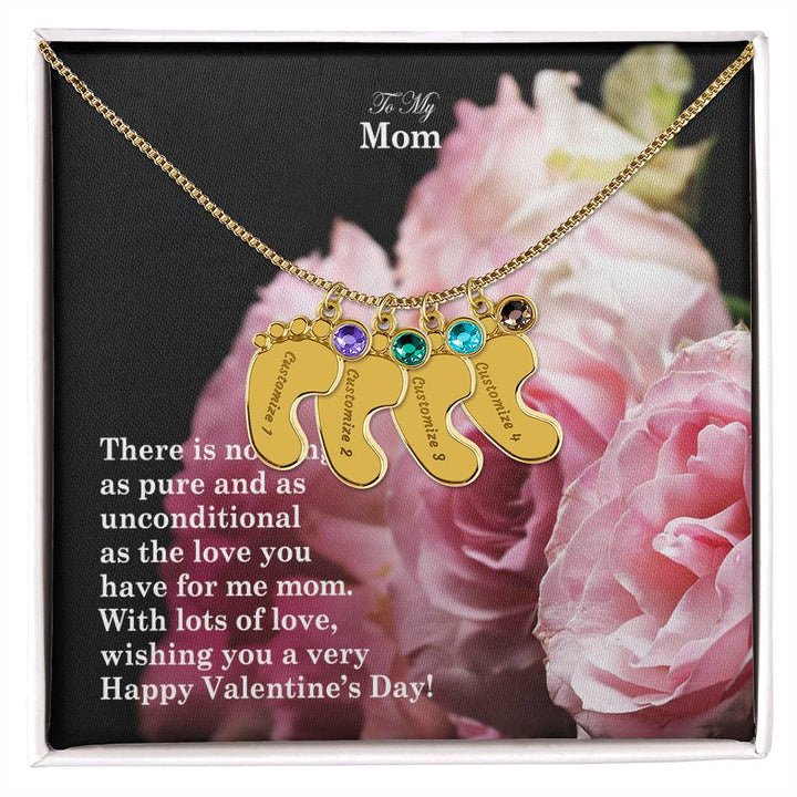 To My Mom, There Is Nothing As Pure &amp; As Unconditional As The Love You Have For Me Mom Engraved Baby Feet Necklace – Gift for Mom