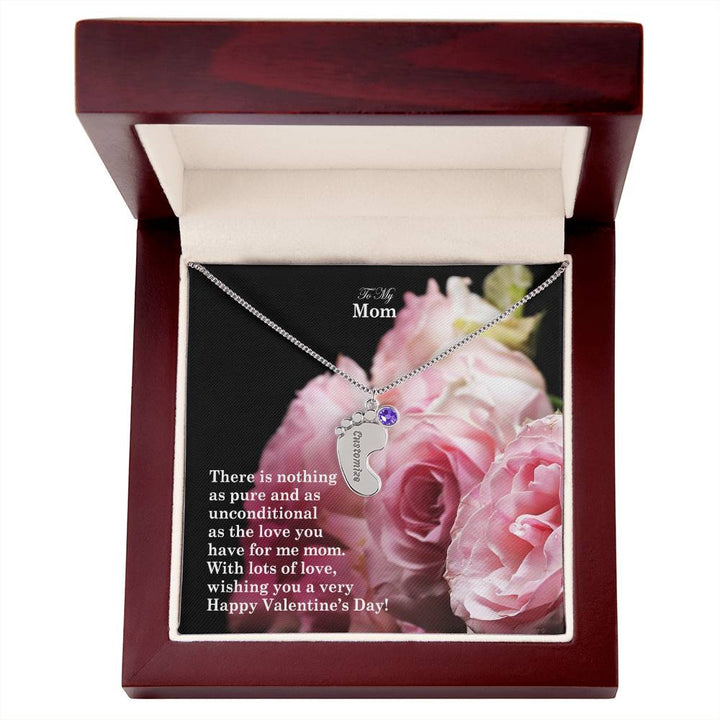 To My Mom, There Is Nothing As Pure &amp; As Unconditional As The Love You Have For Me Mom Engraved Baby Feet Necklace – Gift for Mom