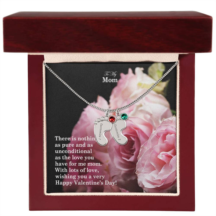 To My Mom, There Is Nothing As Pure &amp; As Unconditional As The Love You Have For Me Mom Engraved Baby Feet Necklace – Gift for Mom