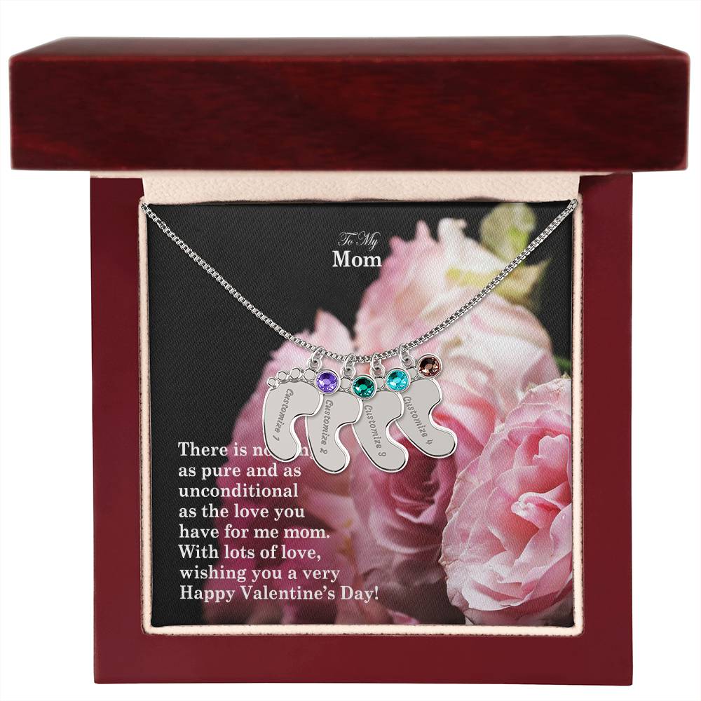 To My Mom, There Is Nothing As Pure & As Unconditional As The Love You Have For Me Mom - Engraved Baby Feet with Birthstones (w/MC) - Gift for Mom