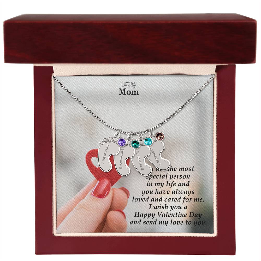 To My Mom, You Are The Most Special Person In My Life &amp; You Have Always Loved &amp; Cared For Me Engraved Baby Feet Necklace – Gift for Mom