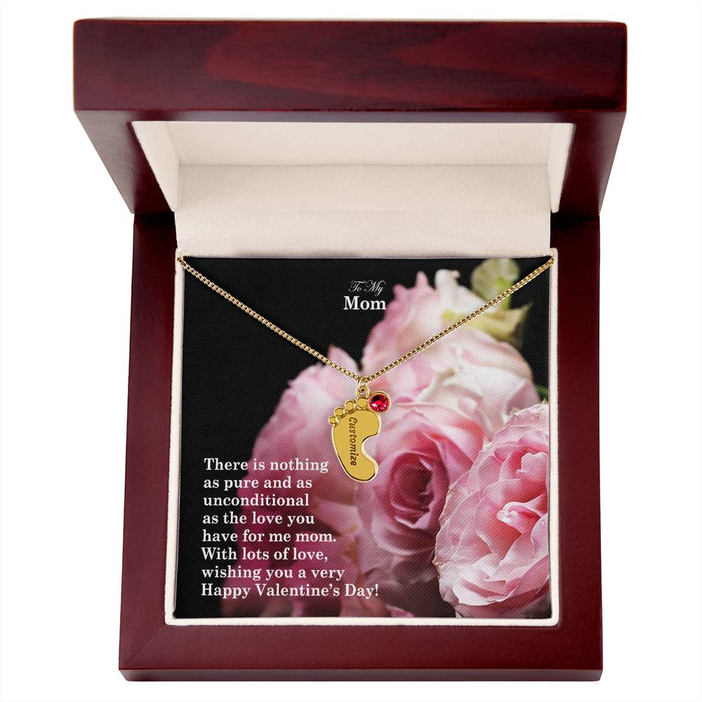 To My Mom, There Is Nothing As Pure &amp; As Unconditional As The Love You Have For Me Mom Engraved Baby Feet Necklace – Gift for Mom