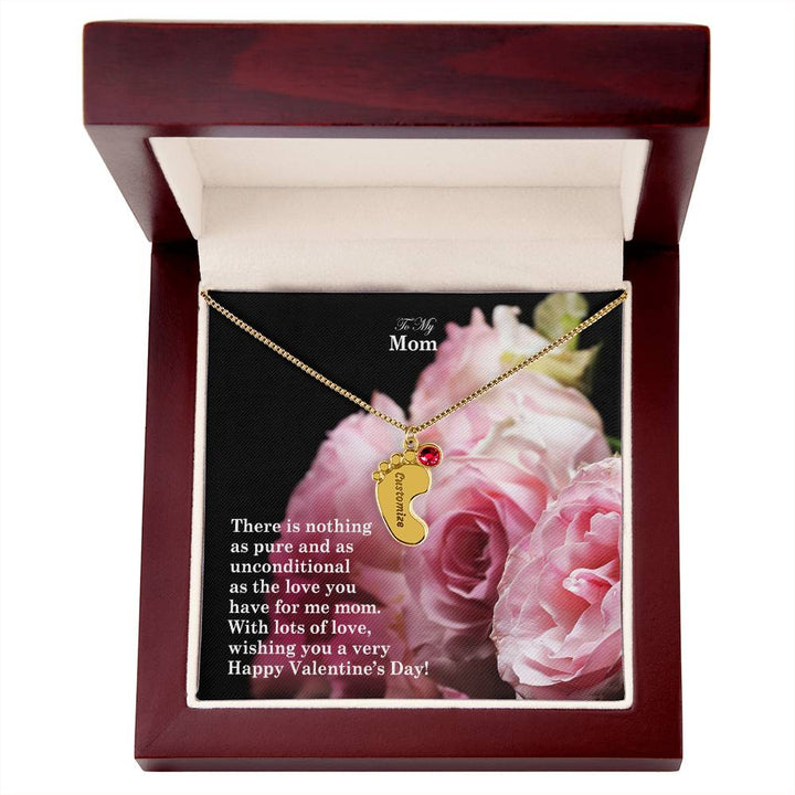 To My Mom, There Is Nothing As Pure &amp; As Unconditional As The Love You Have For Me Mom Engraved Baby Feet Necklace – Gift for Mom