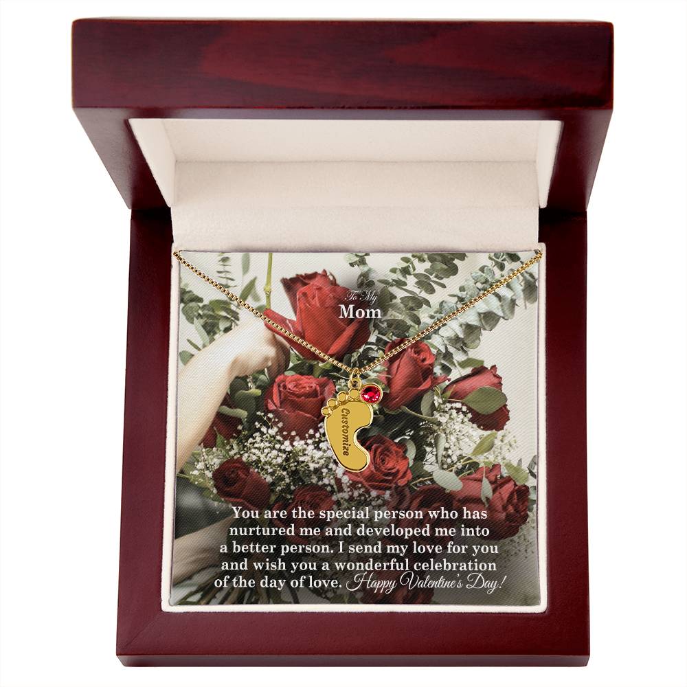 To My Mom, You Are The Special Person Who Has Nurtured Me &amp; Developed Me Into A Better Person Engraved Baby Feet Necklace – Gift for Mom
