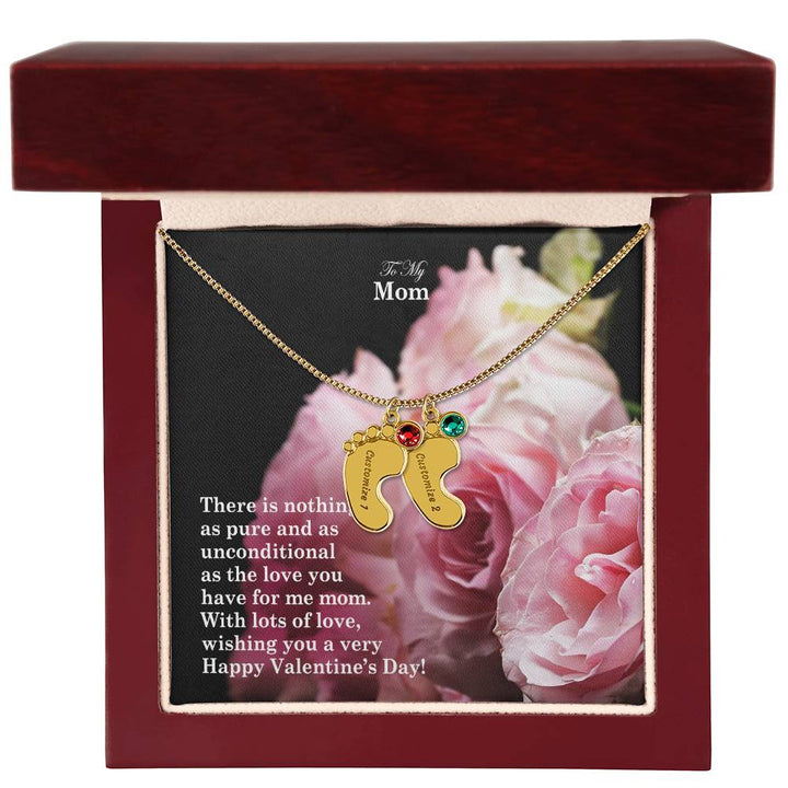 To My Mom, There Is Nothing As Pure &amp; As Unconditional As The Love You Have For Me Mom Engraved Baby Feet Necklace – Gift for Mom