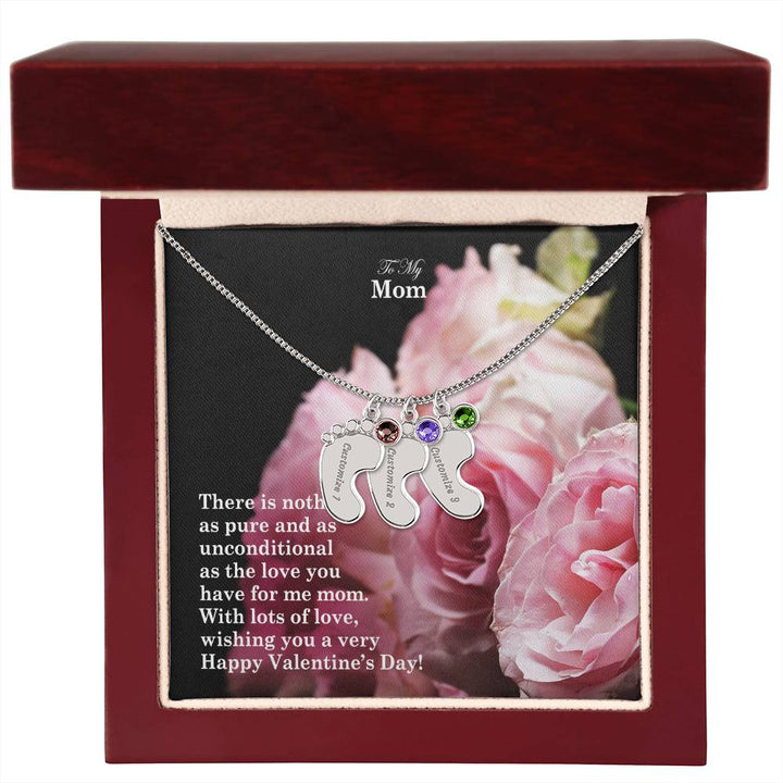 To My Mom, There Is Nothing As Pure &amp; As Unconditional As The Love You Have For Me Mom Engraved Baby Feet Necklace – Gift for Mom