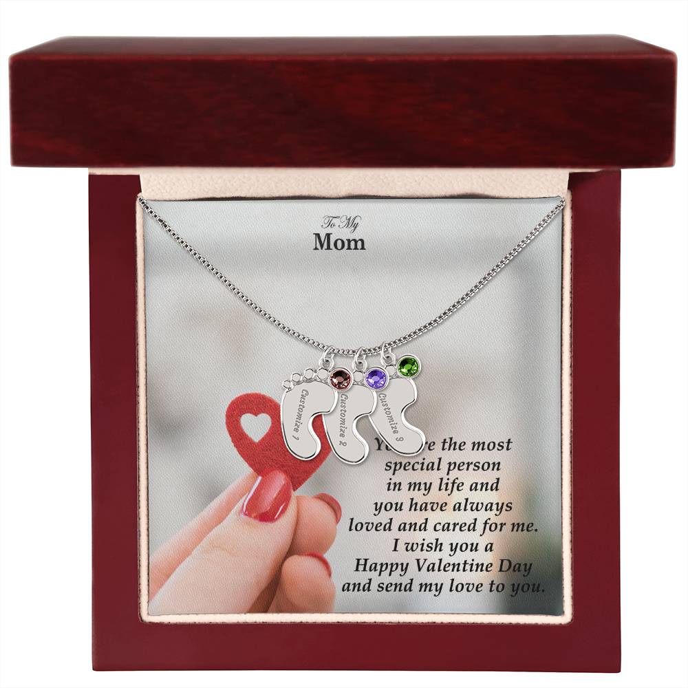 To My Mom, You Are The Most Special Person In My Life &amp; You Have Always Loved &amp; Cared For Me Engraved Baby Feet Necklace – Gift for Mom