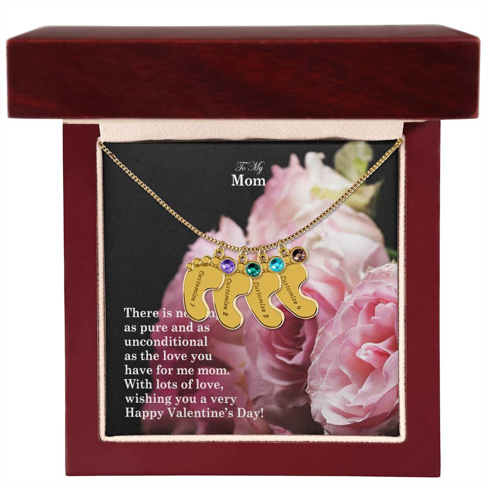 To My Mom, There Is Nothing As Pure & As Unconditional As The Love You Have For Me Mom - Engraved Baby Feet with Birthstones (w/MC) - Gift for Mom