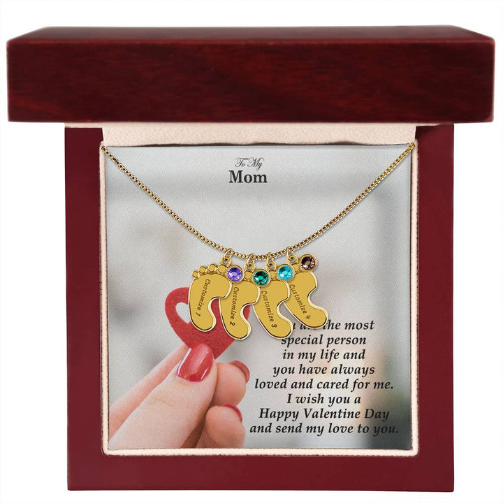 To My Mom, You Are The Most Special Person In My Life &amp; You Have Always Loved &amp; Cared For Me Engraved Baby Feet Necklace – Gift for Mom