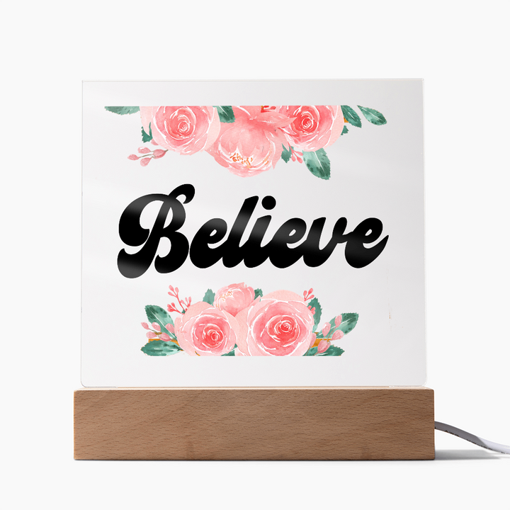 Believe Square Acrylic Plaque – Gift for Her