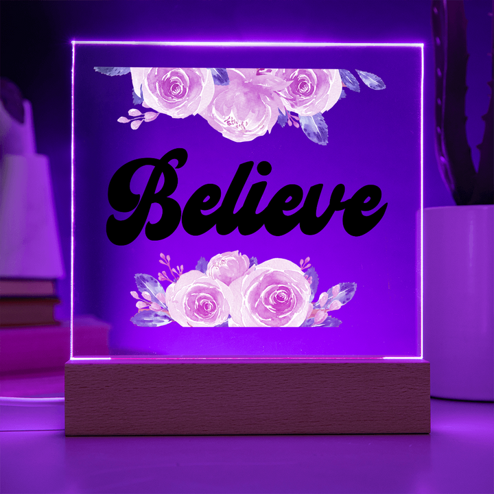 Believe Square Acrylic Plaque – Gift for Her