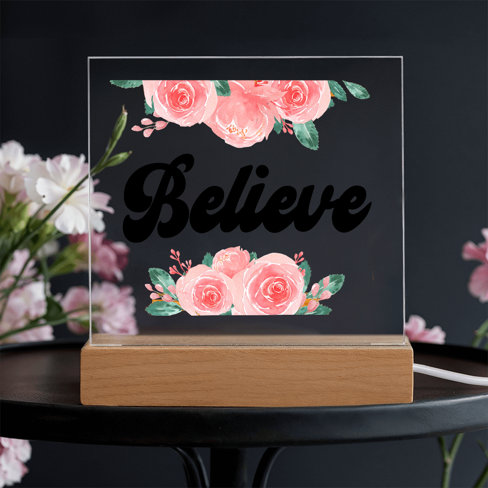 Believe Square Acrylic Plaque – Gift for Her