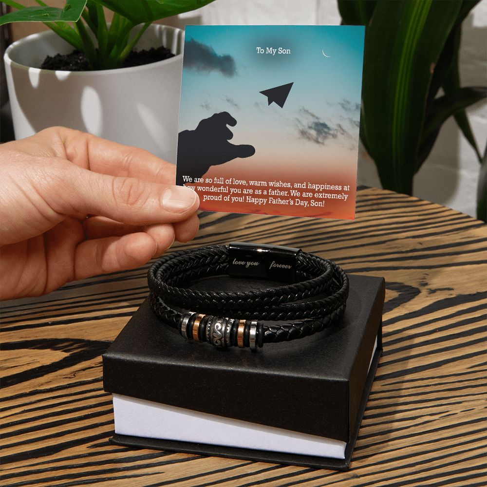 To My Son, We Are So Full Of Love, Warm Wishes, & Happiness At How Wonderful You Are As A Father - Happy Father's Day! - Men's "Love You Forever" Bracelet - Gift for Son