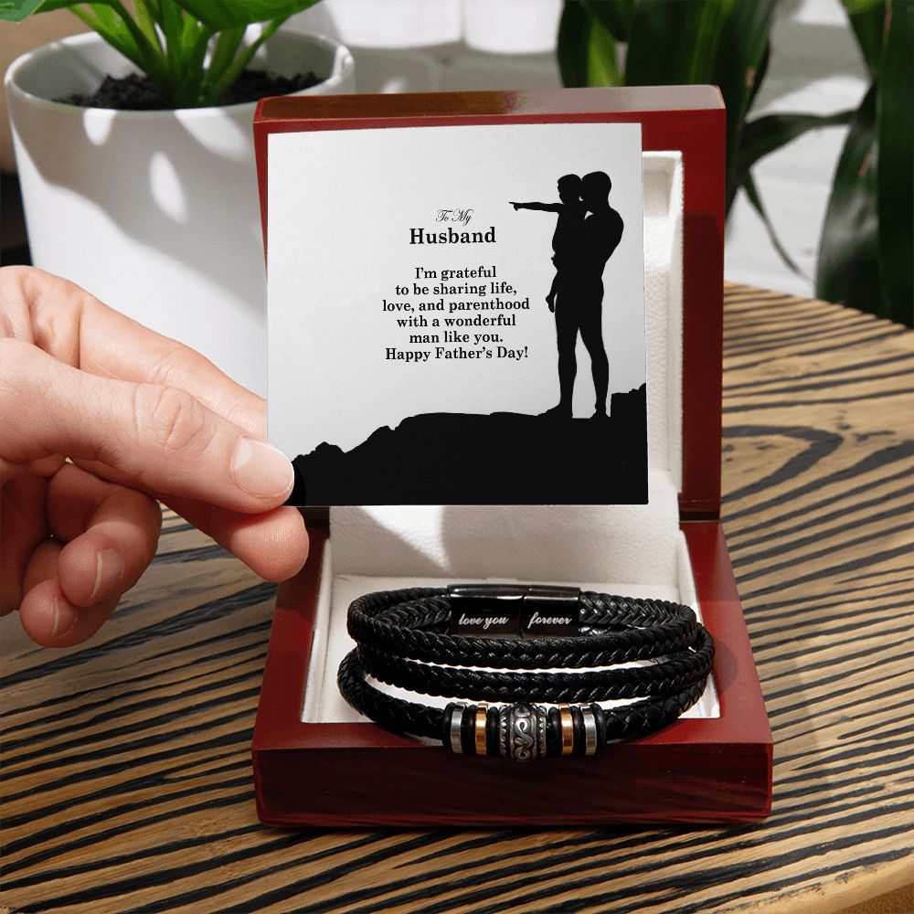 To My Husband, I'm Grateful To Be Sharing Life, Love, & Parenthood With A Wonderful Man Like You - Happy Father's Day - Men's "Love You Forever" Bracelet - Gift for Husband