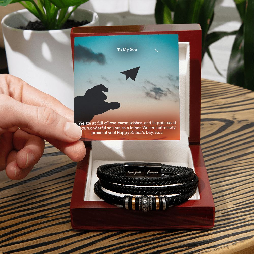 To My Son, We Are So Full Of Love, Warm Wishes, & Happiness At How Wonderful You Are As A Father - Happy Father's Day! - Men's "Love You Forever" Bracelet - Gift for Son