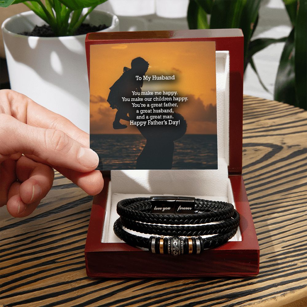 To My Husband, You're A Great Father, A Greater Husband, & A Great Man - Happy Father's Day - Men's "Love You Forever" Bracelet - Gift for Husband
