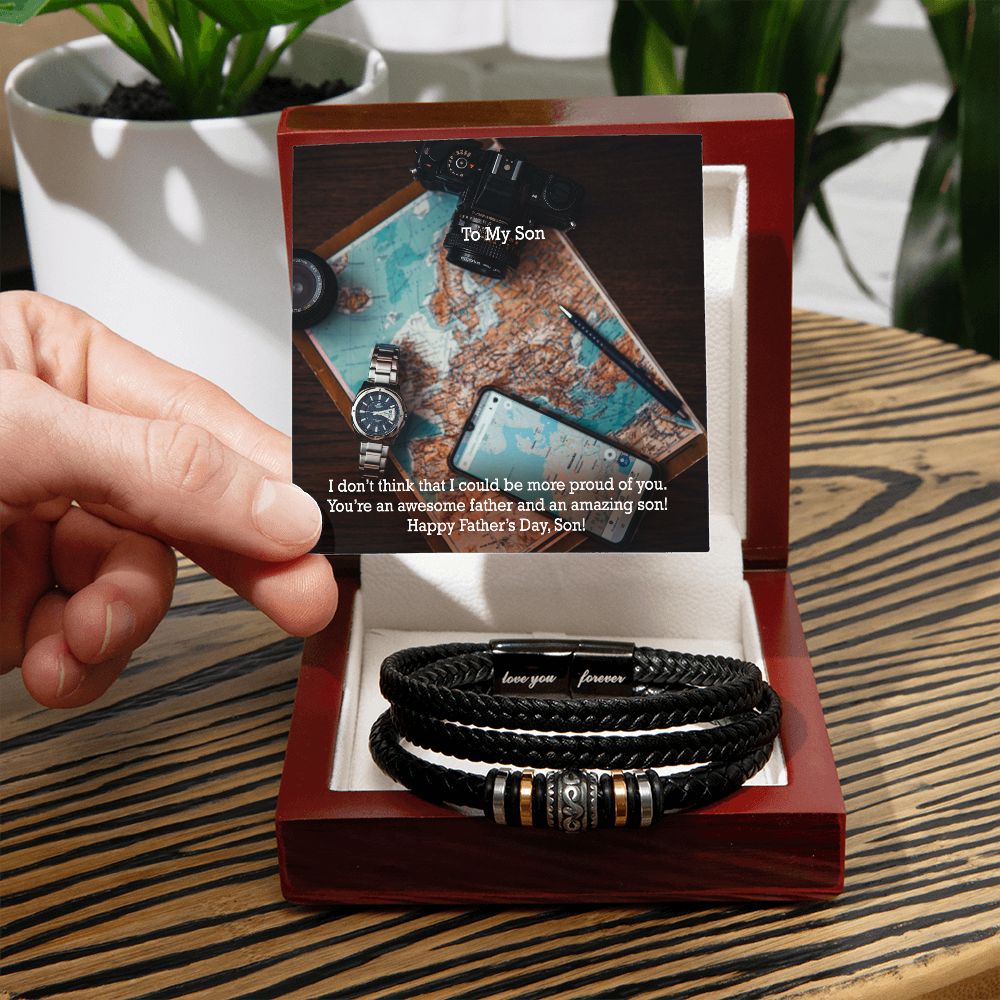 To My Son, I Don't Think That I Could Be More Proud Of You. You're An Awesome Father & An Amazing Son! - Happy Father's Day! - Men's "Love You Forever" Bracelet - Gift for Son