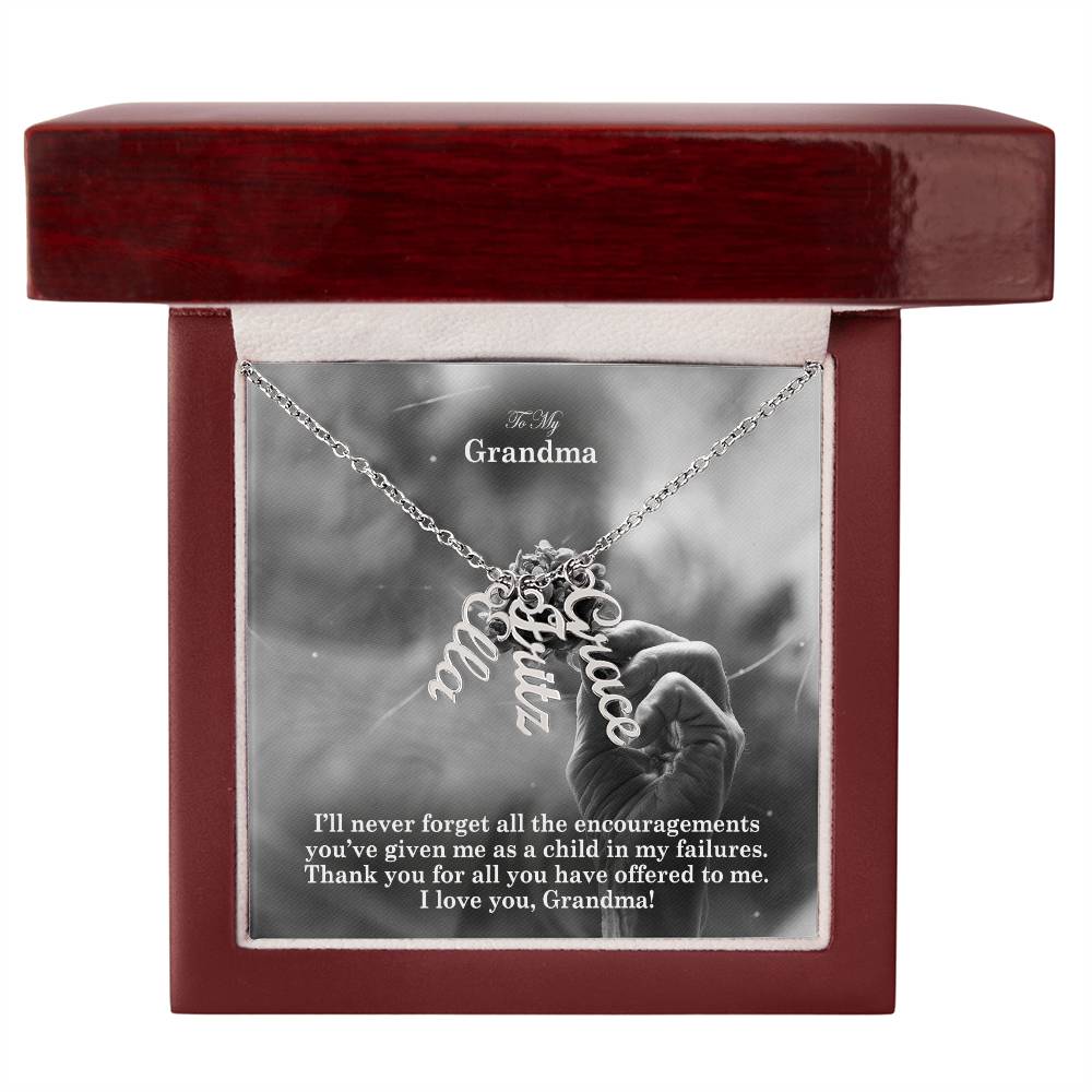 To My Grandma, I'll Never Forget All The Encouragements You've Given Me As A Child In My Failures - Multi Vertical Name Necklace with Message Card - Gift for Grandma