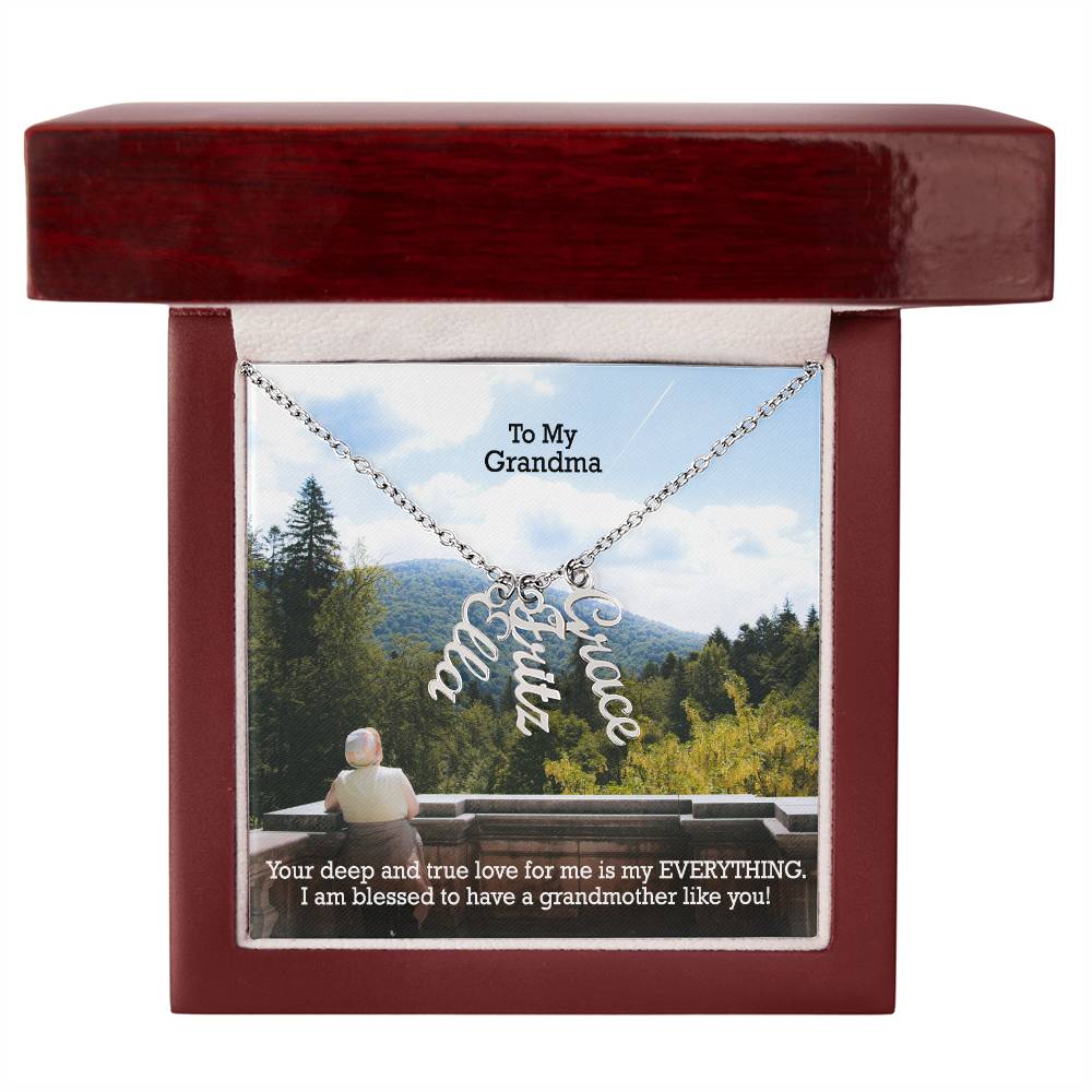 To My Grandma, I Am Blessed To Have A Grandmother Like You - Multi Vertical Name Necklace with Message Card - Gift for Grandma