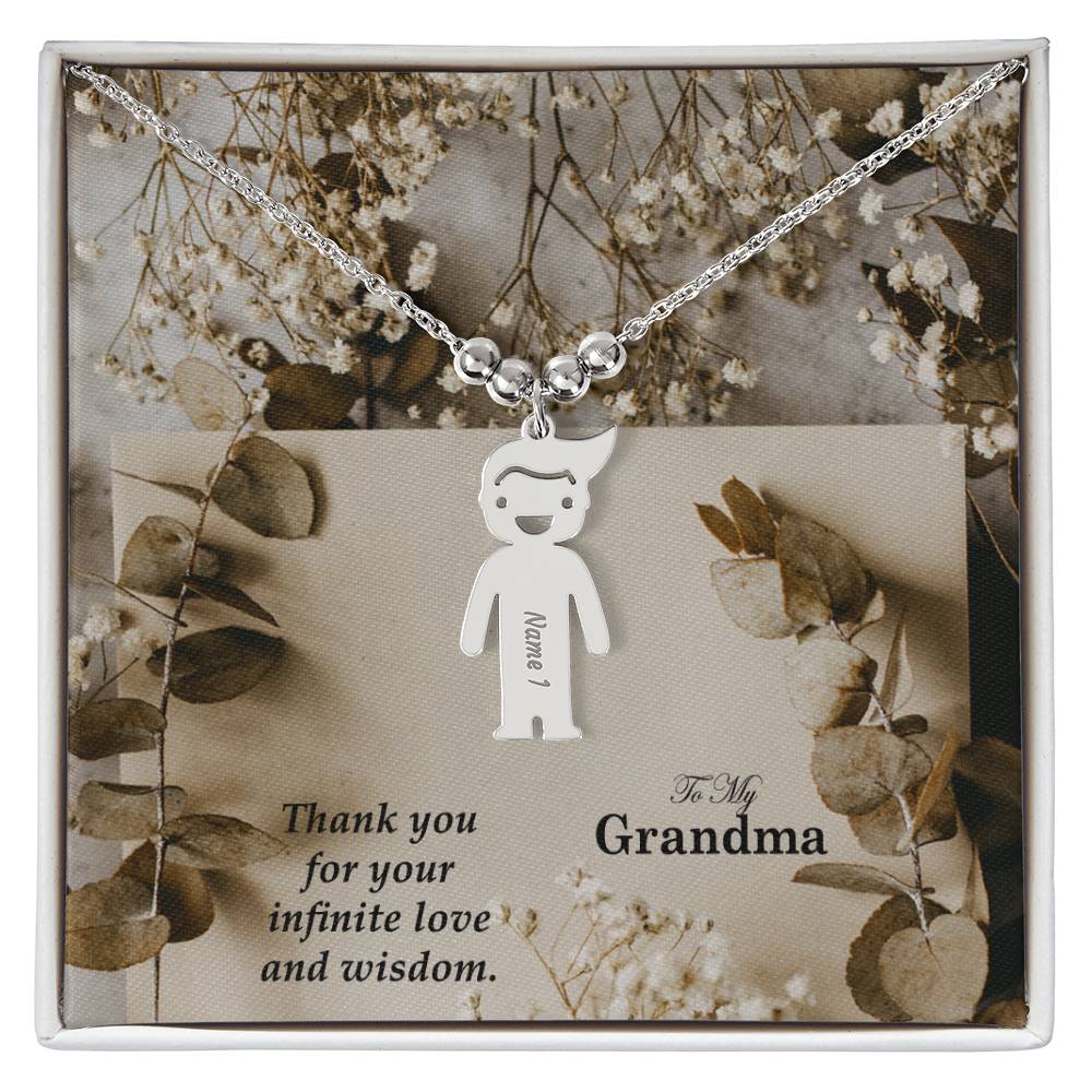 To My Grandma, Thank You For Your Infinite Love & Wisdom - Kid Charm Necklace (w/MC) - Gift for Grandma