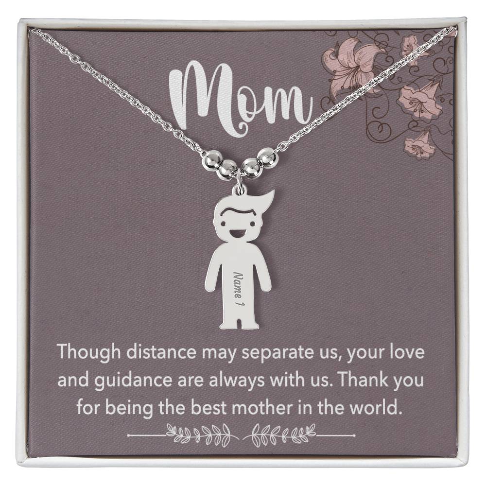 Mom, Though Distance May Separate Us, Your Love &amp; Guidance Are Always With Us Kid Charm Necklace – Gift for Mom