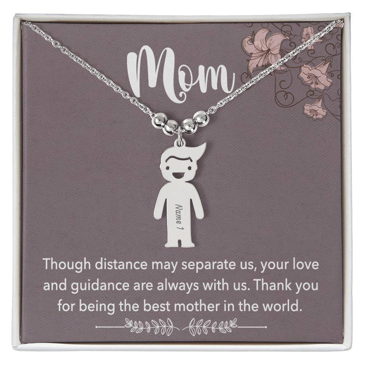 Mom, Though Distance May Separate Us, Your Love &amp; Guidance Are Always With Us Kid Charm Necklace – Gift for Mom