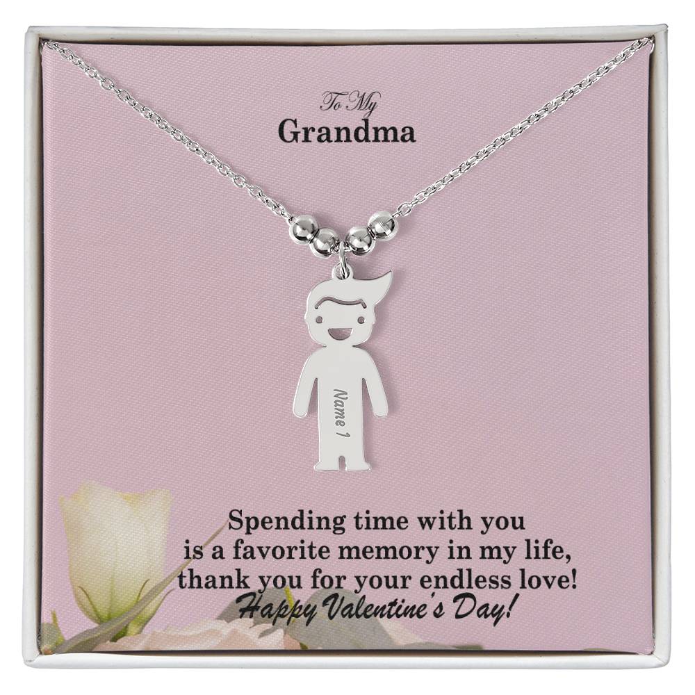 To My Grandma, Spending Time With You Is A Favorite Memory In My Life, Thank You For Your Endless Love! - Kid Charm Necklace (w/MC) - Gift for Grandma