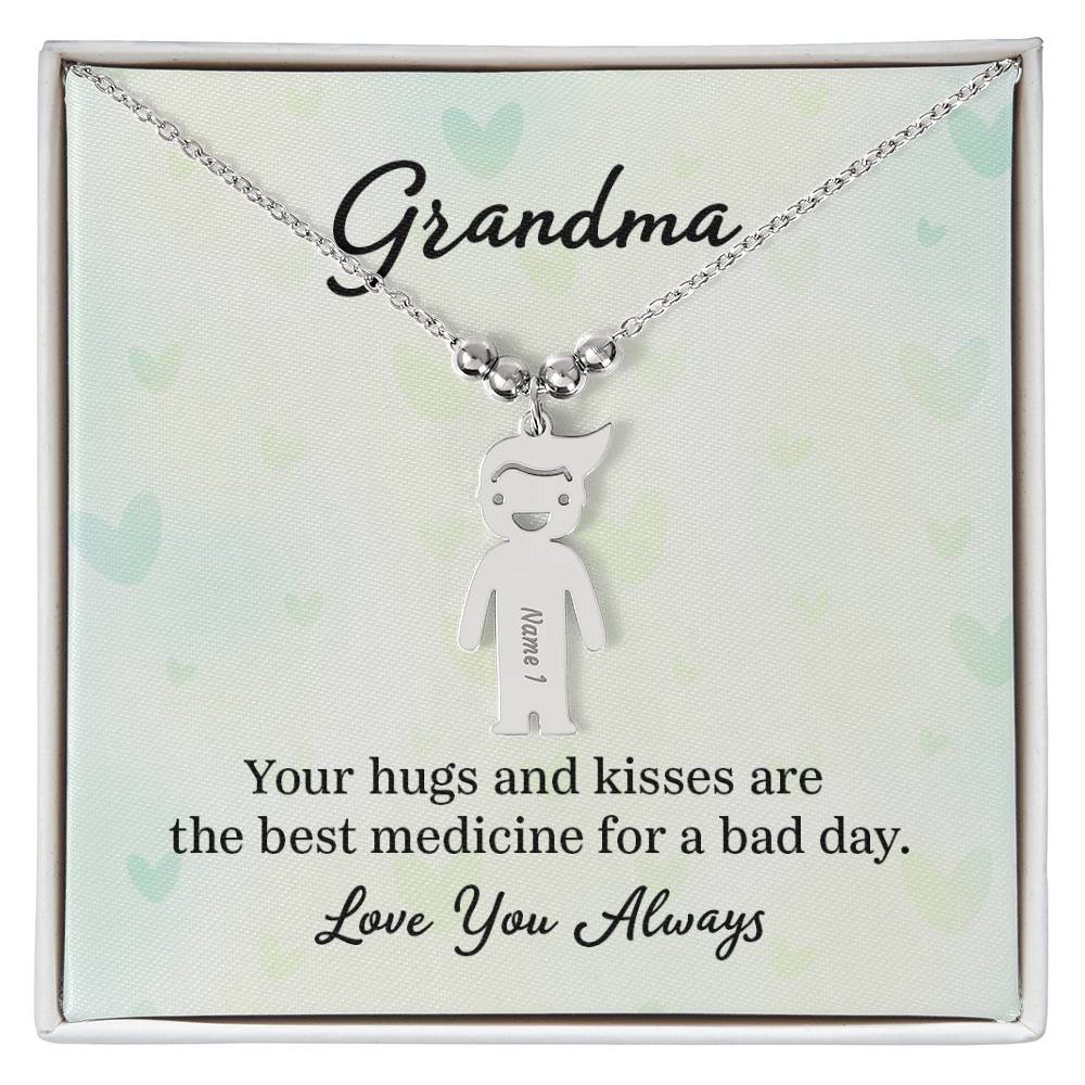 Grandma, Your Hugs &amp; Kisses Are The Best Medicine For A Bad Day – Kid Charm Necklace – Gift for Grandma