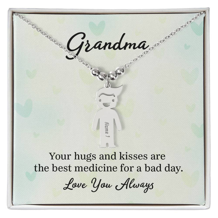 Grandma, Your Hugs &amp; Kisses Are The Best Medicine For A Bad Day – Kid Charm Necklace – Gift for Grandma