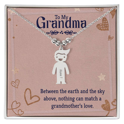 To My Grandma, Between The Earth & The Sky Above, Nothing Can Match A Grandmother's Love - Kid Charm Necklace (w/MC) - Gift for Grandma